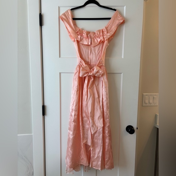 Vintage 80's Satin Pink Prom Dress Jessica McClintock GUNNE SAX Ruffle Lace Sz 3 - Picture 5 of 8